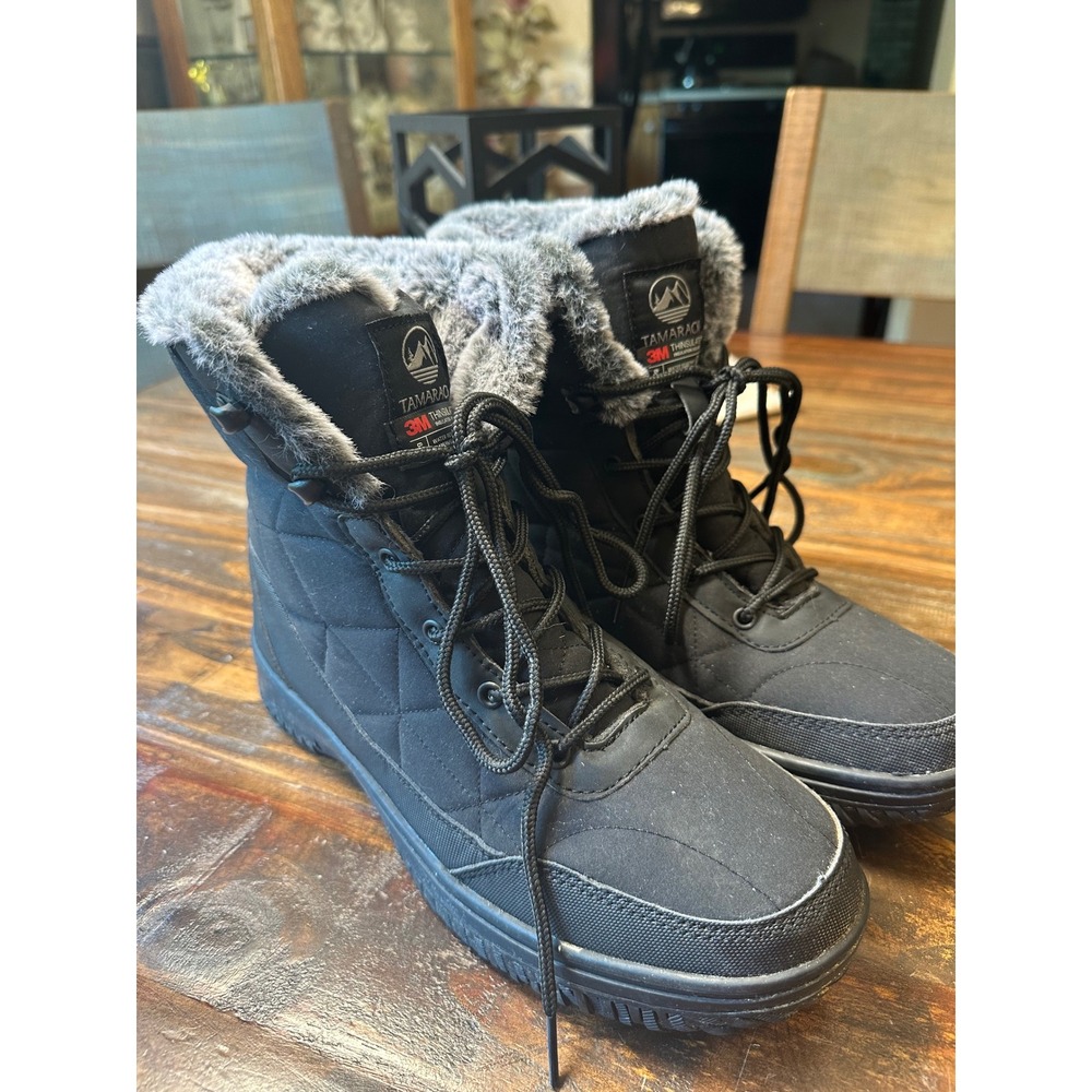 Tamarack Womens Black Quilted Snow Boot 3M Thinsulate Faux Fur SC-122121-W-BK 10